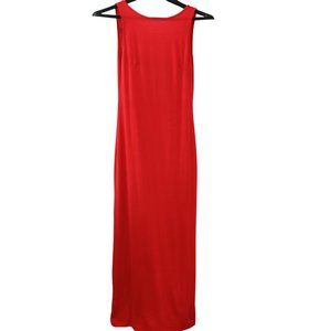 Forever 21 Red Sleeveless Maxi Dress High Neck Leg Slit V-Neck Back